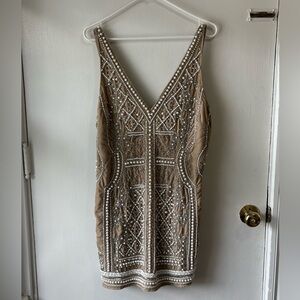 ASOS | BEADED TAN DRESS | SIZE 8